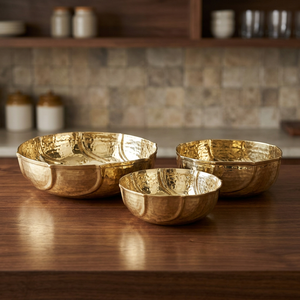 3 Piece Gold Hammered Brass Salad <b>Bowl</b> Set Modern Luxury BPA Free Lead Free Oven Safe Food Serving <b>Bowls</b> LMS - Product Image 1