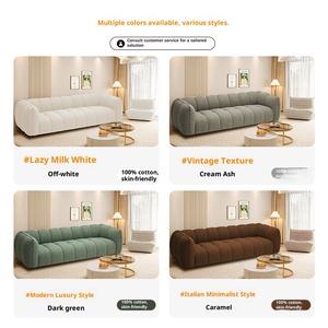 French Retro Cream Style Pumpkin <b>Sofa</b> Designer Simple Linen Fabric Lazy Straight <b>Sofa</b> For <b>Living</b> <b>Room</b> - Product Image 3