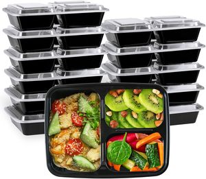 Boîtes à lunch en plastique sans BPA avec couvercle, 1, 2, 3 ou 5 compartiments, lot de 20, boîte de rangement alimentaire, boîte bento - Product Image 1