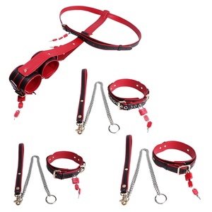 Premium Leather Shoulder-Wrist Restraint Straps with Red & Black <b>Collars</b> Adjustable for <b>BDSM</b> Play - Product Image 1