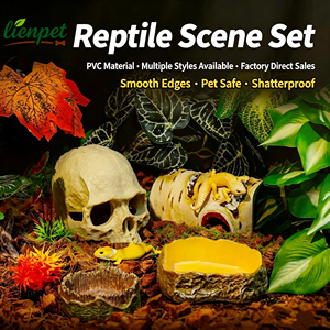 Décoration de terrarium pour reptiles : Ensemble de grottes cachettes en PVC incassable, maison de retraite sécurisée pour animaux, gamelle d'eau, plantes artificielles pour lézards, geckos, serpents - Product Image 1