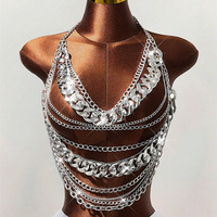 Nuevo Top Halter con Cadena para el Pecho, Diseño Geométrico, Acrílico, Hecho a Mano con Perlas, para Mujer