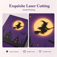 Boîte cadeau personnalisée en carton violet et noir à motif sorcière pour Halloween et la Saint-Valentin, avec pochette à cordon en velours et impression typographique