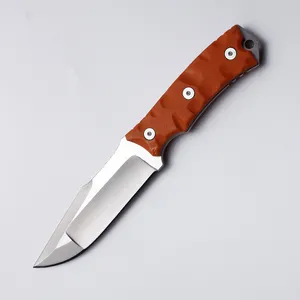 Personalizado Laranja G10 Handle Drop Point D2 Lâmina Fixa Full Tang Camping Caça Faca para Exterior