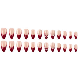 Presse sur ongles perle rouge amande française <span class=keywords><strong>de</strong></span> luxe <span class=keywords><strong>de</strong></span> haute qualité 24 pièces presse acrylique artificielle sur les ongles pour <span class=keywords><strong>manucure</strong></span> - Product Image 3