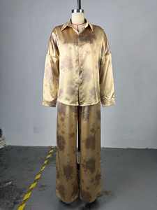 Women's Summer New Arrival: Collared Long-Sleeve Shirt & Top & Wide-Leg <b>Pants</b> Casual 3-Piece Set Fashion - Product Image 5