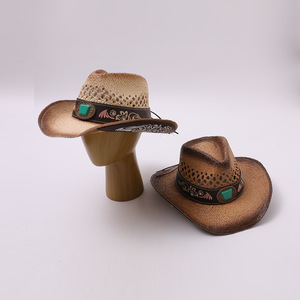 Chapeau de cowboy rétro pour hommes et femmes, style Panama à bord relevé, en paille, protection solaire, style jazz, vintage, pour fête, voyage, plage - Product Image 2