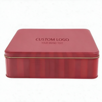 Boîte à biscuits carrée rouge personnalisée avec logo, en métal et fer blanc, avec couvercle, pour emballage cadeau de biscuits et bonbons