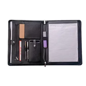 Neues Design Reiß verschluss Echtes Leder A4 Refilll Pad Pu Leder A4 Dokument Portfolios Pad Nachfüllen Taschen ordner Folio