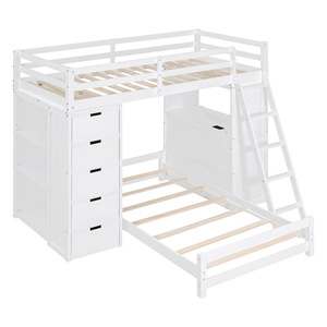 White Loft Bed With Desk And <b>Storage</b> Drawers For <b>Kids</b> Bedroom Furniture - Product Image 5