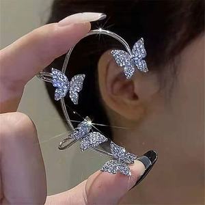 Pendientes de Lujo con Borlas Largas de Circonita Brillante y Pedrería, Exquisitos Pendientes de Clip con Forma de Hoja de Mariposa, Joyería para Bodas y Fiestas - Product Image 3