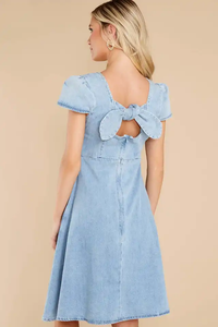 Couleur Unie Vente en Gros Longueur Genou Denim Décontracté Style Simple Robes pour Femmes Dames - Product Image 5