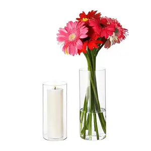 高度20厘米浮动蜡烛花瓶家居装饰婚礼用透明玻璃圆筒花瓶