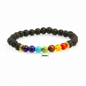 אבן לבה טבעית 7 צ 'אקרה צבעונית 6 מ "מ צמיד עבור נשים ילדים st106 - Product Image 2