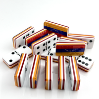 Jeu de dominos double six en résine acrylique standard 55x28x12MM, 28 pièces, jetons de dominos personnalisés avec drapeaux pour jeu de société éducatif familial