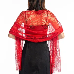 MIO Newly hot selling banquet party floral lace dress wrap light soft evening scarf shawl for women lady elegant