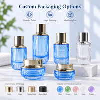 Set Kemasan Perawatan Kulit Kaca Biru 30g 50g 40ml 100ml 120ml Botol Krim Losion Toner Kosmetik