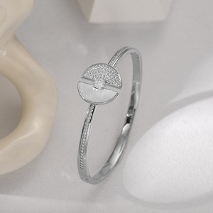 European Style Shell Inlaid <b>Copper</b> <b>Bracelet</b> Gold And Silver Geometry Design Women's Jewelry Gift - Product Image 2