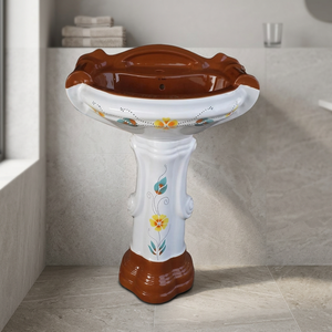Lavabo de Pedestal de Porcelana Roja Vitrificada, Diseño Moderno, Hecho en India, al Mejor Precio, para Uso en Hospitales y Dormitorios - Product Image 1