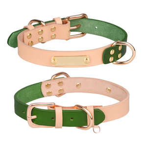 Doe <span class=keywords><strong>Pet</strong></span> fuerte hebilla de Metal grabado ID nombre etiqueta mascota perro <span class=keywords><strong>Collar</strong></span> personalizado Placa de nombre al por mayor logotipo láser personalizado cuero - Product Image 3