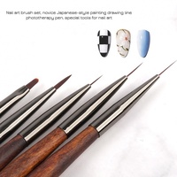 Pena Nail Art dengan Gagang Kayu Cendana Gaya Jepang, Ujung Bulat dan Ujung Pipih, Pena Lukis, Liner, dan Kuas Gel Nail untuk Gradien