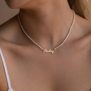 Dropshipping Stainless Steel Customized English <b>Name</b> <b>Necklace</b> Women's Freshwater Pearls DIY Letter Collarbone Chain - Product Image 1