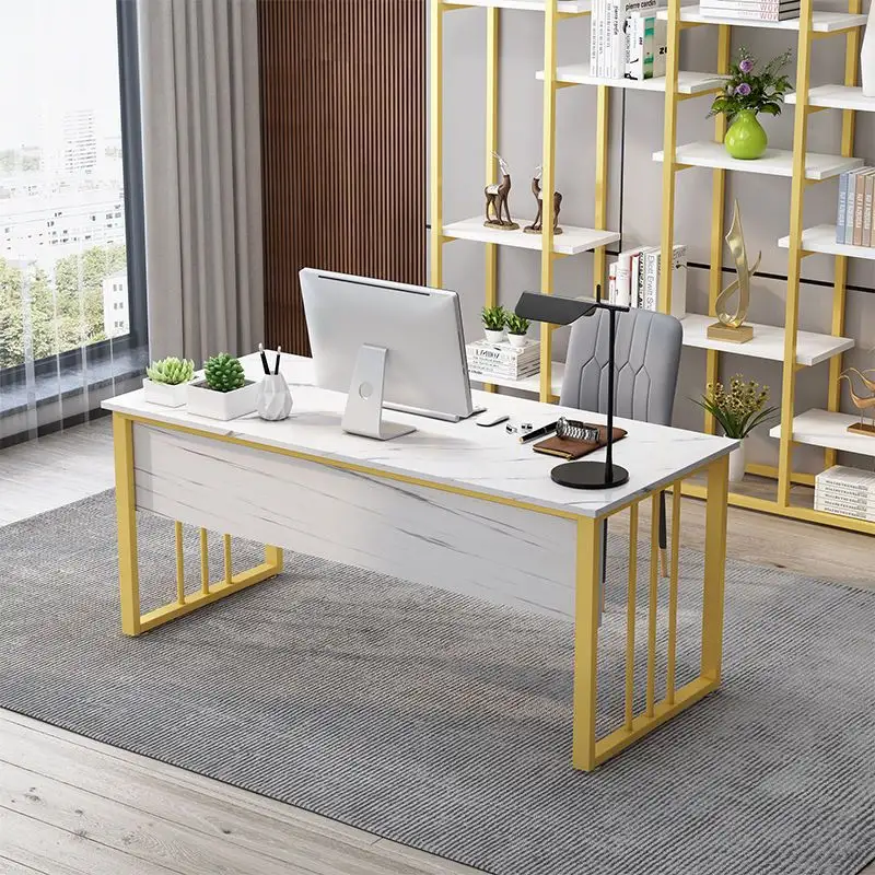 Meja kantor sederhana murah, 140cm/160cm/180cm logam tunggal dengan meja komputer papan samping
