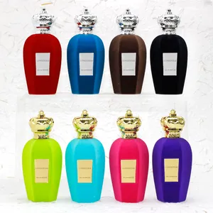 Personalizar lujo vacío flocado 50ml 100mL botella de Spray de Perfume botella de Perfume única con etiqueta de metal