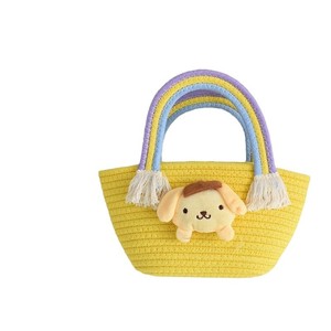 Sweet Girl Bag <b>Rainbow</b> Cloud Children's Woven Bag Large Capacity Straw <b>Handbag</b> New Casual Cotton Thread Bag - Product Image 5