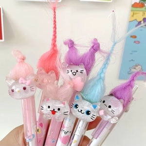 ปากกาเจลแบบกดลายการ์ตูนน่ารัก รูปทรงแมวขนฟู หัวปากกาสำหรับเขียนลื่น หมึกสีดำ/น้ำเงิน ขนาดหัว 0.5 มม. เหมาะสำหรับโรงเรียนและสำนักงาน - Product Image 5
