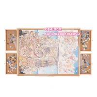Organisateur de puzzles en bois à 4 tiroirs, table de puzzle portable avec couvercle, apprentissage des enfants, taille et couleur personnalisables, unisexe