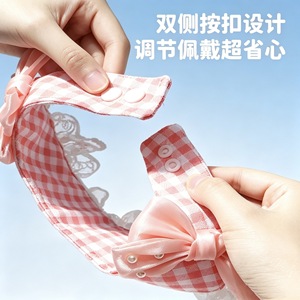 Soft Lace Pet <b>Collar</b> Adjustable For Cats Small Size Plaid Pattern Polyester Material Hand Wash Buckle Closure Daily Use - Product Image 3