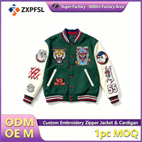 Blouson universitaire unisexe en chenille avec patchs, broderie Hip Hop Tigre Chien, style Letterman, veste de baseball personnalisée