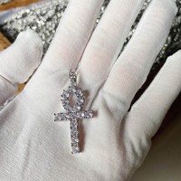 Collier pendentif croix Ankh en laiton plaqué or avec zircon, style Hip Hop, chaîne corde