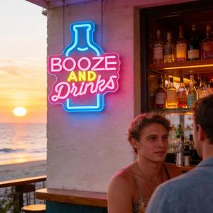 Enseigne néon LED « BOOZE and Drinks », décoration murale pour bar à domicile, fête, mariage, club - Product Image 3