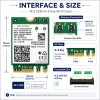 Tarjeta Inalámbrica WiFi6E Tri-Banda de 5400 Mbps, Intel AX210 NGW, Módulo WiFi para Portátil M.2 2230 NGFF con Bluetooth 5.3