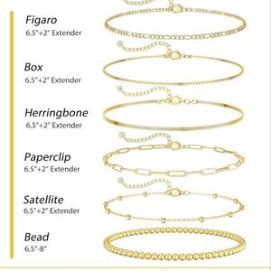 Fabbrica OEM in acciaio inox 6 pezzi placcato oro Set di braccialetti Figaro/scatola/spina di pesce/graffetta/Satellite/perline di stratificazione regolabile - Product Image 3