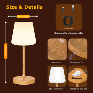 Waterproof lampshade Cordless Table Lamp Rechargeable Dimmable <b>Bedside</b> Table Lamp,Portable Shower Lamp Suitable for Room Camping - Product Image 5