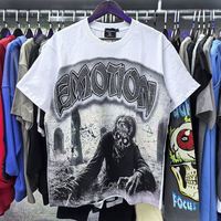 T-shirt Homme MIXED EMOTION de Qualité Supérieure 100% Coton 250GSM, Coupe Ample Vintage, Imprimé Graffiti Vintage avec Strass