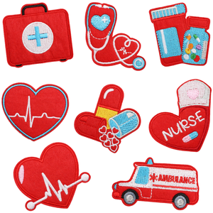 Wholesale <b>Iron</b>-On Embroidery Nurse Uniform Badge Cartoon Nurse Hat Medical Embroidered Twill Canvas Patches Custom Clothing Hat - Product Image 1