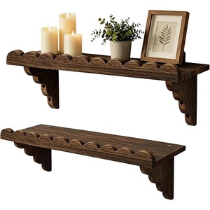 Étagère murale en bois avec design à bords ondulés pour la décoration et le rangement de la maison - Product Image 1