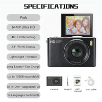 Caméra Selfie 4K UHD 48MP avec autofocus, écran rotatif de 2,4 pouces, jeux intégrés, lecteur MP3, enregistrement en boucle, appareil pour enfants, cadeau scolaire