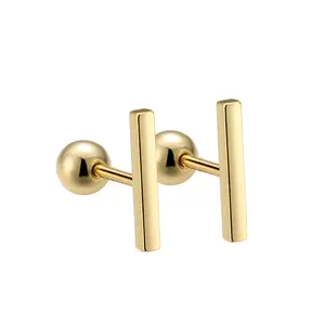 vintage minimal jewelry 925 sterling silver 18k gold plated earring nickel free lead free bar stud for women