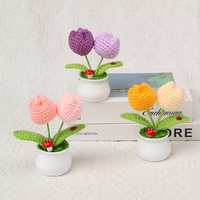 Buket Bunga Rajut Mini Buatan Tangan DIY Romantis Simulasi untuk Hadiah Ulang Tahun atau Paskah, Bunga Genggam