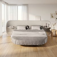 Cadre de lit king-size rond flottant au design moderne avec éclairage LED intégré, lit nuage de luxe avec rembourrage en tissu et structure métallique