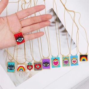 New Chuỗi Vàng Hạt Có Thể Điều Chỉnh Handmade May Mắn Mắt Nụ Cười Khuôn Mặt Quyến Rũ Miyuki Hạt Boho Mùa Hè Bãi Biển Mặt Dây Chuyền Vòng Cổ Cho Phụ Nữ Người Đàn Ông - Product Image 1