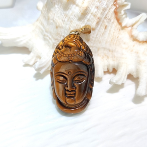 Collier pendentif en œil de tigre sculpté à la main de haute qualité en cristal poli en gros, tête de Bouddha, style bohème <span class=keywords><strong>TESS</strong></span> - Product Image 1