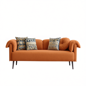 Modern Lamb Wool Sofa 68.5 In Three Seat With Decorative Throw <b>Pillows</b> For Living Room - Product Image 1