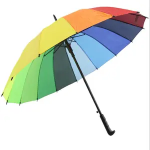 16-bone creative rainbow colour advertising umbrella long handle straight rod automatic gift umbrella wholesale