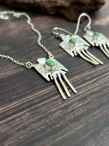 Ensemble collier et boucles d'oreilles uniques en argent sterling fait main tendance pour femmes, avec turquoise Kingman, pour cadeau - Product Image 3